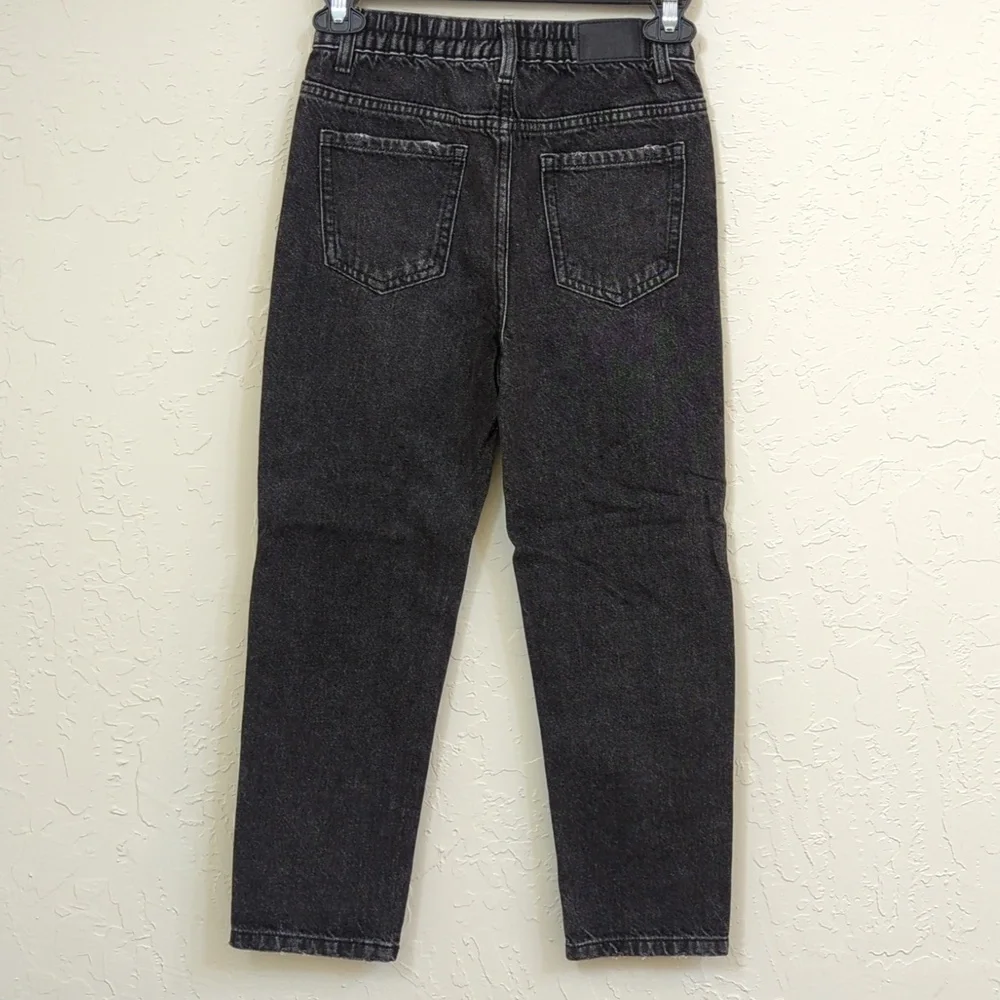 Zara Girls Black Mom Fit Distressed Elastic Waist Jeans Size 9
